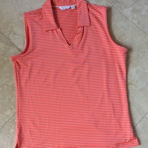 Women’s Sleeveless V-Neck Golf Shirt Coral Stripe